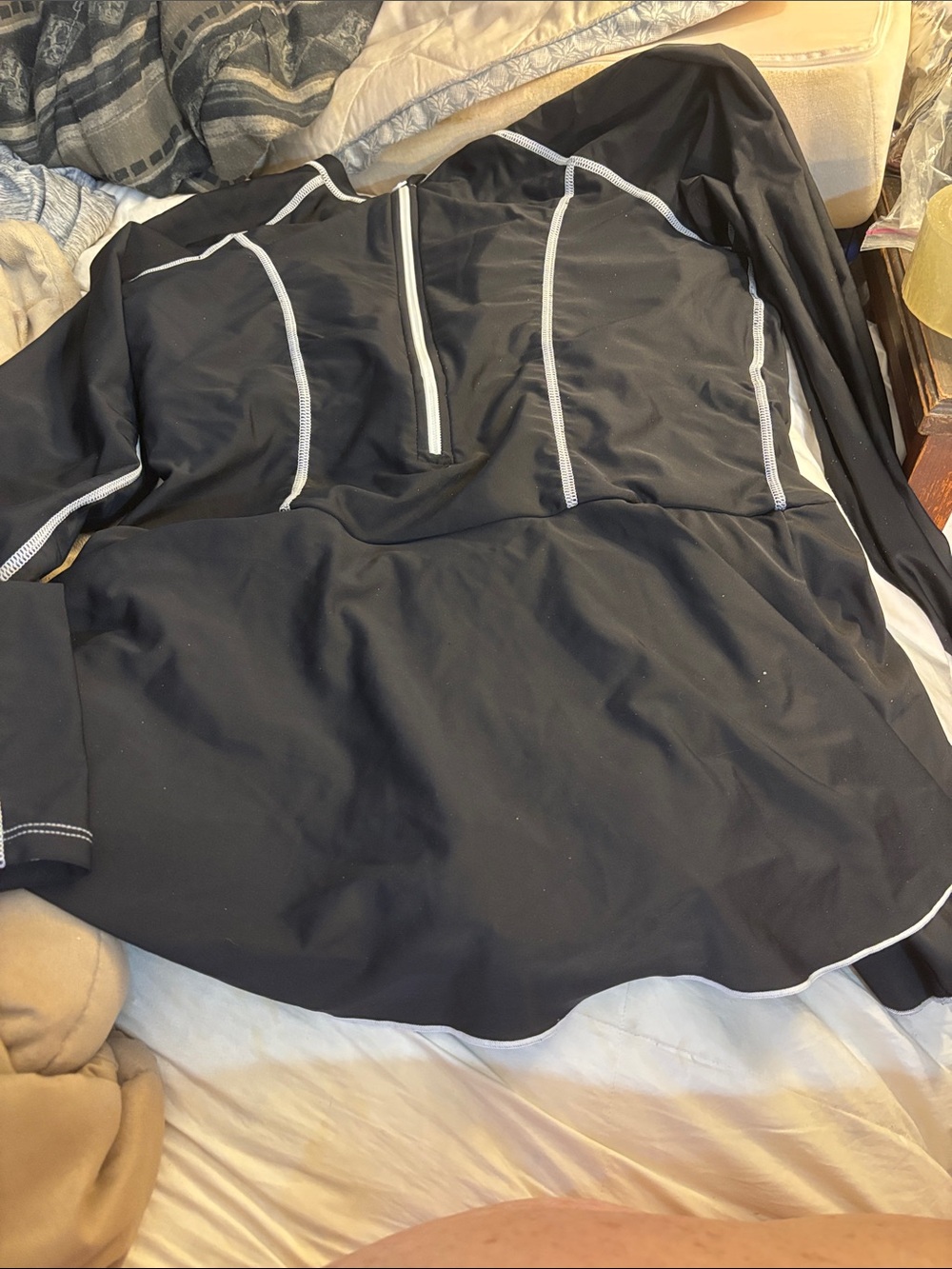 🚘 NWOT YNS Generic Black One-Piece Swim Dress with White Trim ON HEM TOO 2X